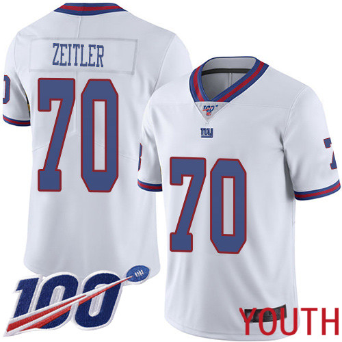 Youth New York Giants #70 Kevin Zeitler Limited White Rush Vapor Untouchable 100th Season Football NFL Jersey